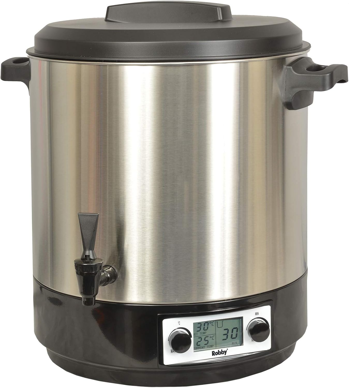 Stérilisateur De Bocaux Électrique Cuve Inox Avec Écran Lcd Robinet Et Minuteur 31l 2000w - STERI PRO INOX XL LCD(Noir/Acier)