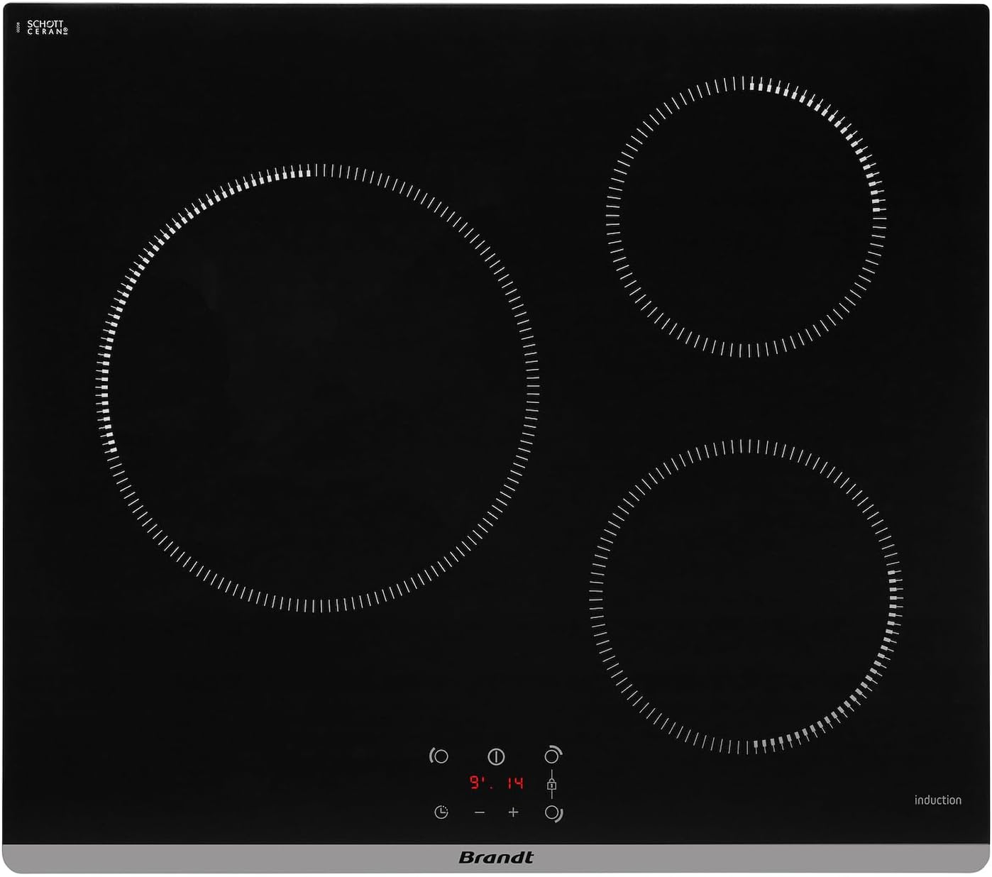 Brandt - BPI6362B - Plaque Induction - Table de Cuisson Encastrable - Noir - 3 Foyers - 5900W - Dimensions Encastrement : 56x49cm - Précision et Performances - Fabriqué en France