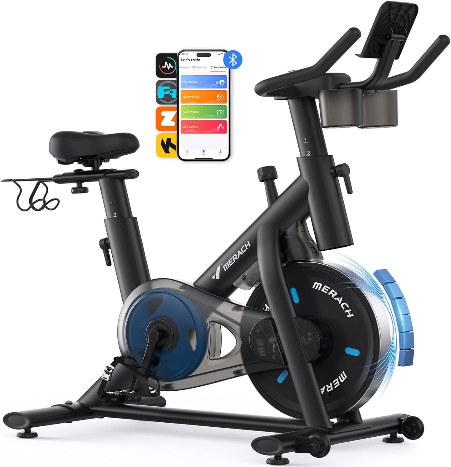 MERACH Vélo d'Appartement pour la Maison - Vélo de Fitness d'Intérieur Silencieux avec Résistance Réglable, Écran LED, Siège Confortable, pour Entraînement Cardio, App Exclusive, Capacité Max 136KG
