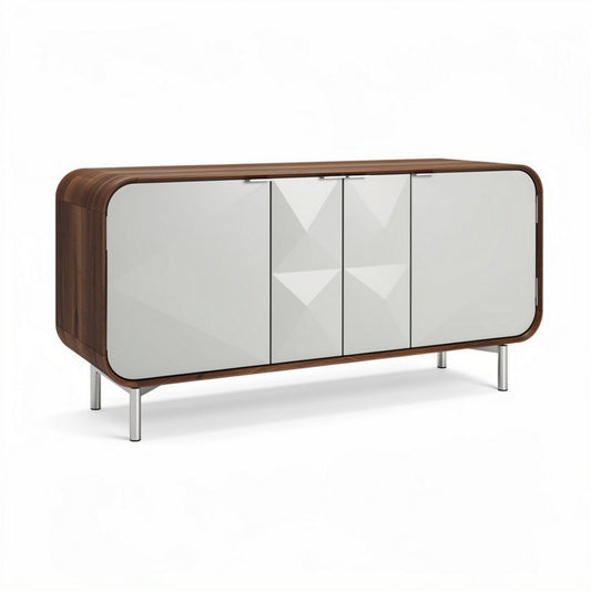 Buffet moderne en bois et verre laqué blanc dimensions 150 x 40 x 80cm