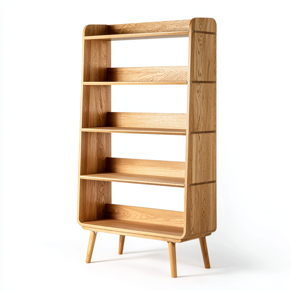 Étagère en bois 5 niveaux avec pieds inclinés – Design scandinave en chêne clair