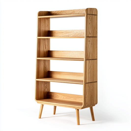 Étagère en bois 5 niveaux avec pieds inclinés – Design scandinave en chêne clair