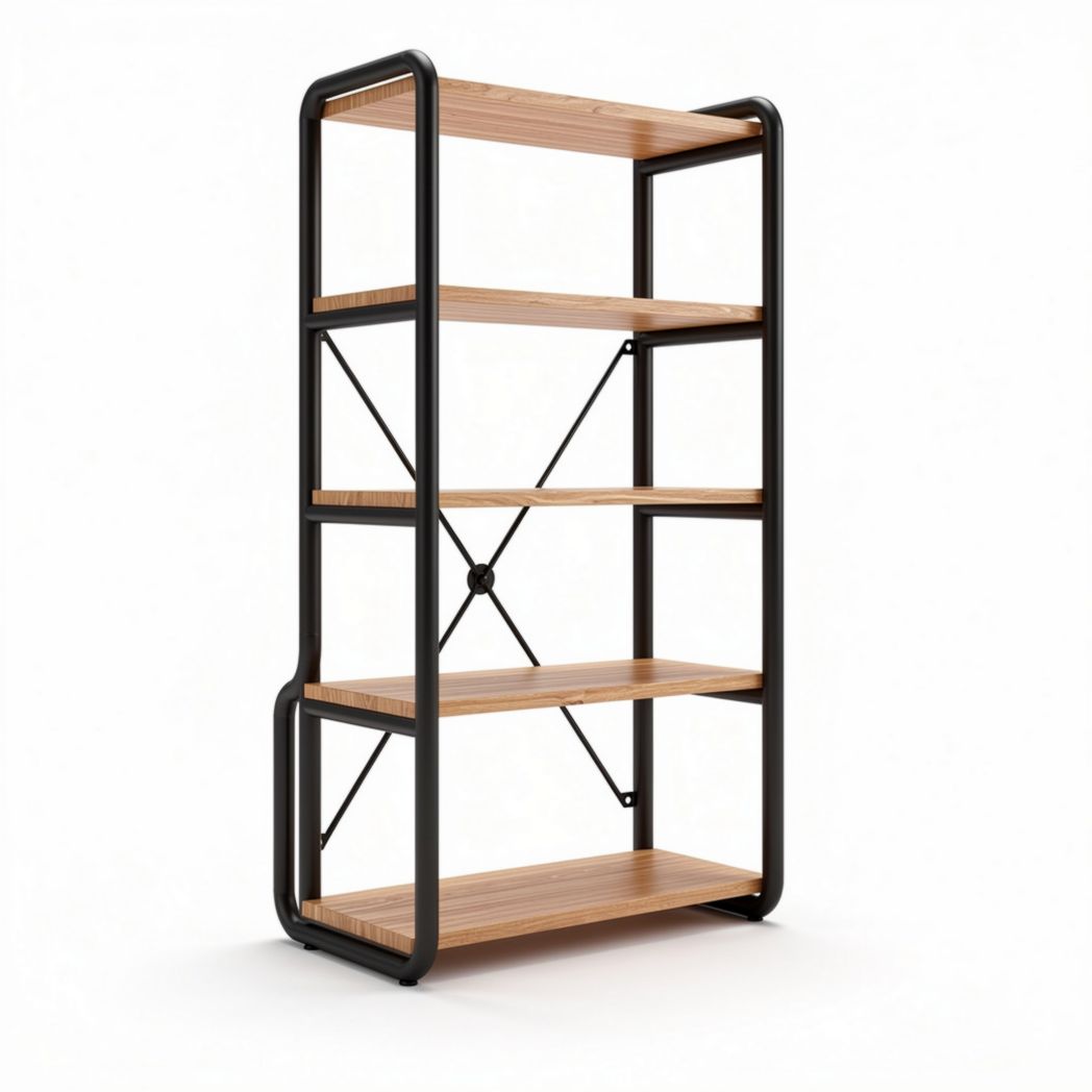 Étagère en métal noir et bois naturel 30 x 80 x 180 cm pour rangement adapté au salon