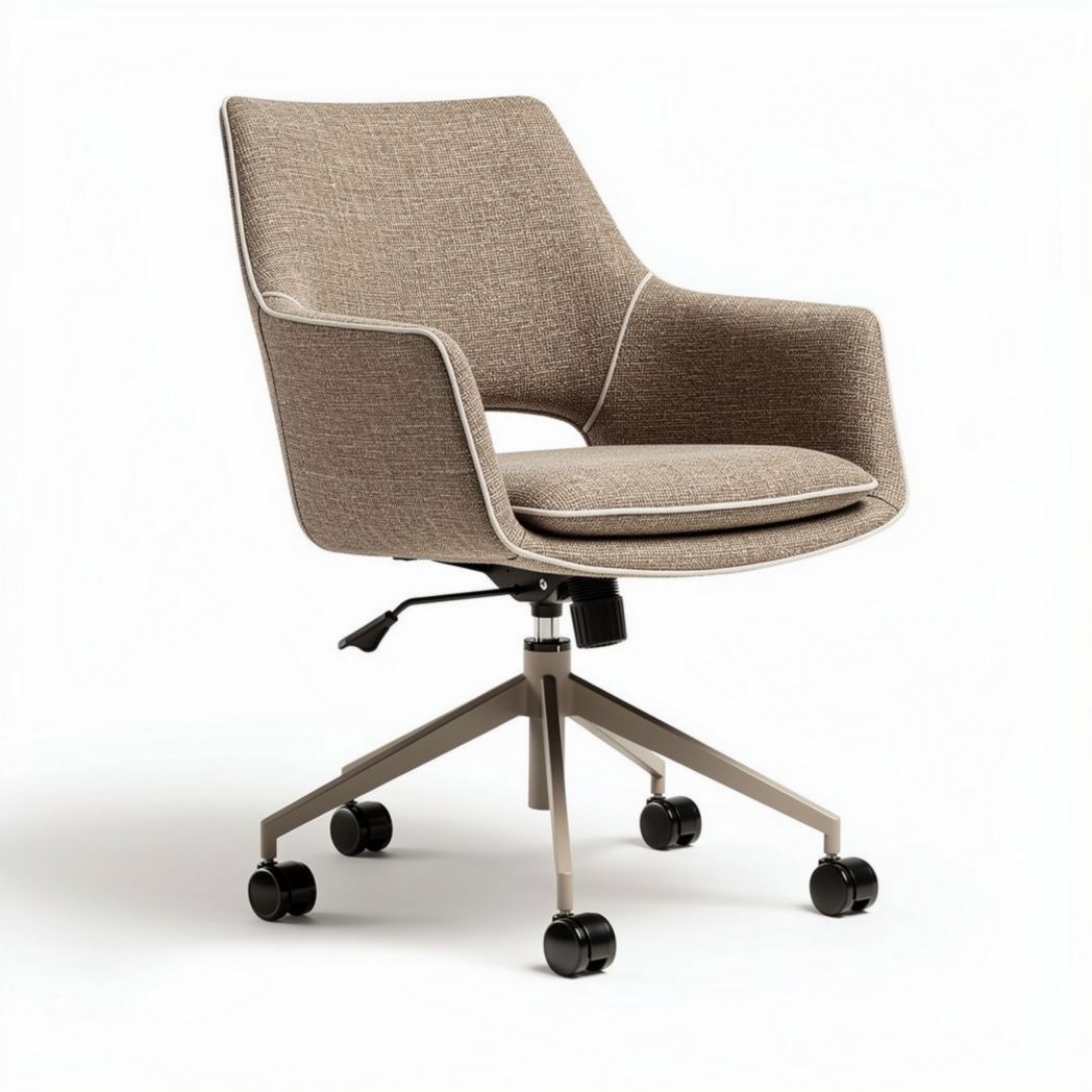 Chaise de bureau en tissu beige avec roulettes et hauteur réglable 55 x 65 x 85cm