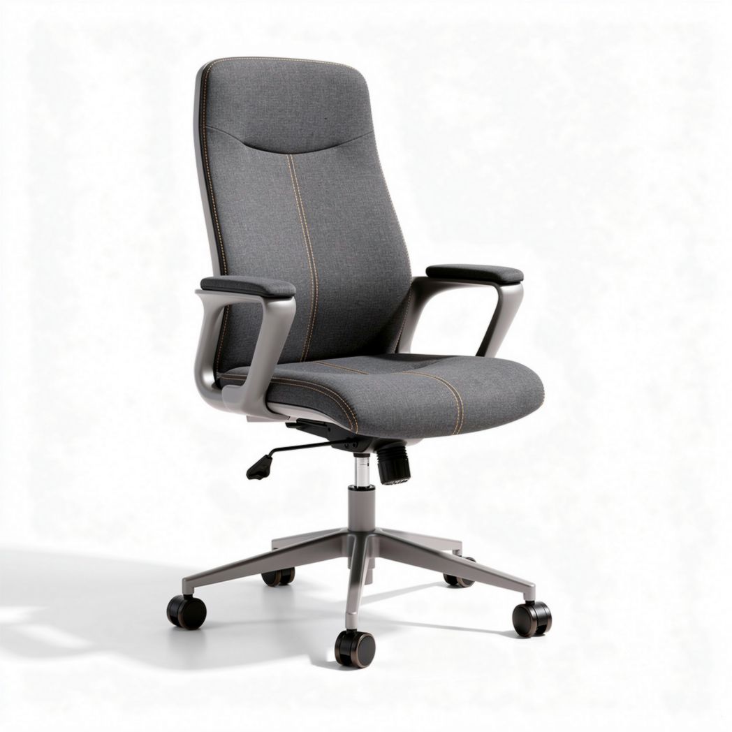 Chaise de bureau ergonomique en tissu gris avec accoudoirs et dimensions 50 x 60 x 110cm