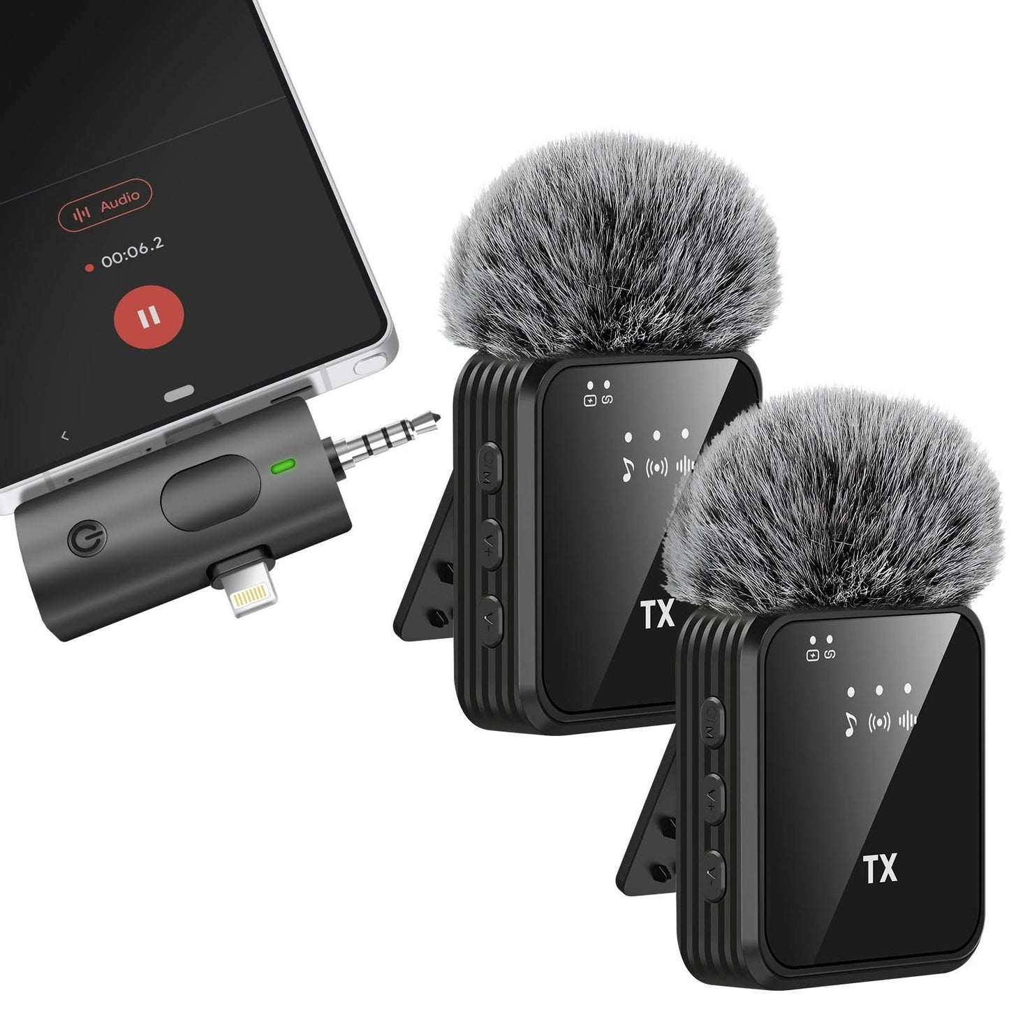 Avizar Lot De 2 Micro Cravate Sans Fil Récepteur Usb-c Lightning Jack 3.5mm Anti-vent(Noir/Gris)