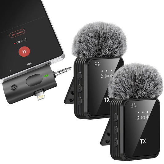 Avizar Lot De 2 Micro Cravate Sans Fil Récepteur Usb-c Lightning Jack 3.5mm Anti-vent(Noir/Gris)