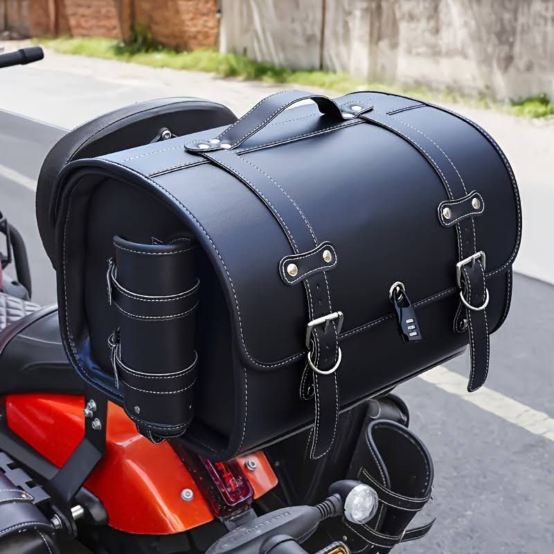 Grand Coffre à Bagages Moto - Étanche, Rétro, Durable, Botte moto, Valise motos, Sacoche harley, Top Case Arrière avec Sacoches pour Motos,(Noir)