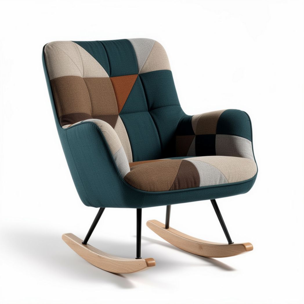 Fauteuil à bascule en tissu multicolore dimensions 70 x 80 x 90cm