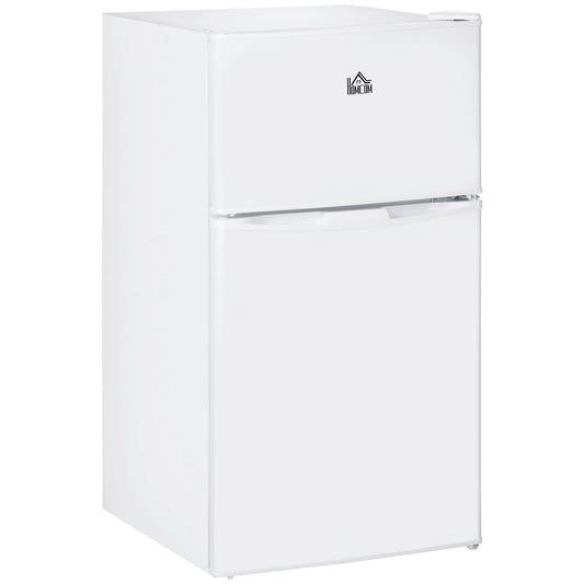 HOMCOM Double Door Mini Fridge with Freezer, 3.2 Cu.Ft Compact Refrigerator with Adjustable Shelf, Adjustable Thermostat(18 W x 19.75 D x 34 H/White)