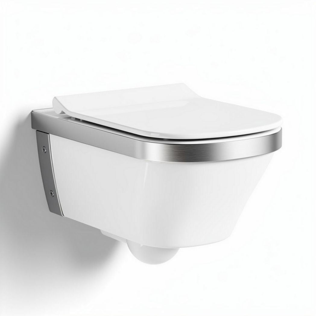 Wc suspendu en céramique blanche avec couvercle en acier inoxydable 36 x 56 x 40cm
