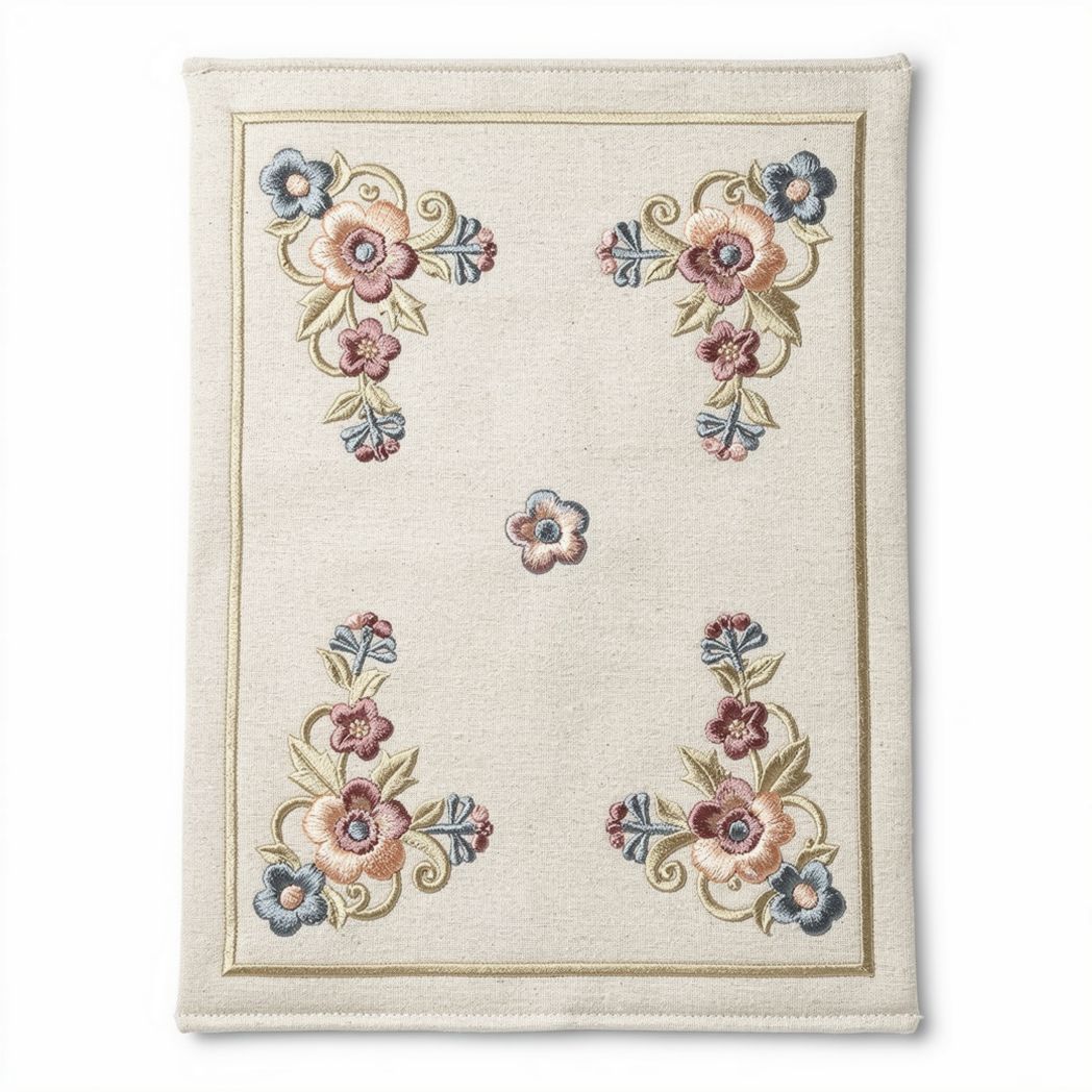Tapis de sol en tissu brodé floral beige 60 x 40 x 2cm pour décoration intérieure