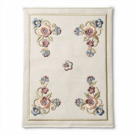Tapis de sol en tissu brodé floral beige 60 x 40 x 2cm pour décoration intérieure