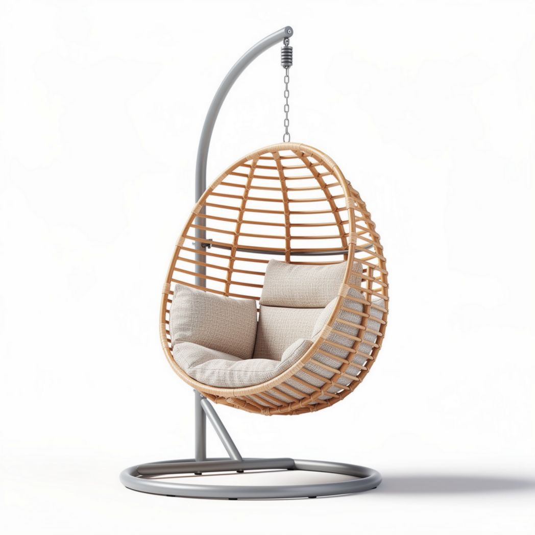 Fauteuil suspendu en osier et métal avec coussins 100 x 85 x 120cm