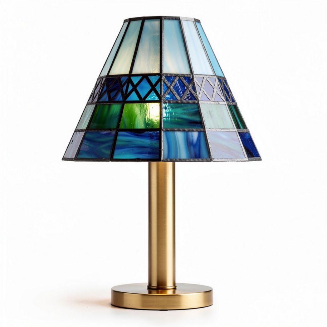 Lampe de table en verre coloré 25 x 25 x 40cm avec base en métal doré