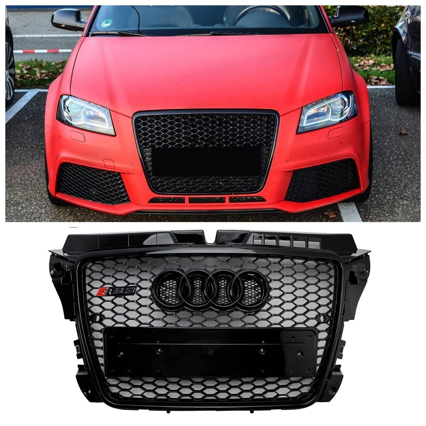 2008-2013 Audi A3 8P RS3 Style Grille de pare-chocs avant en nid d'abeille générique(Noir)