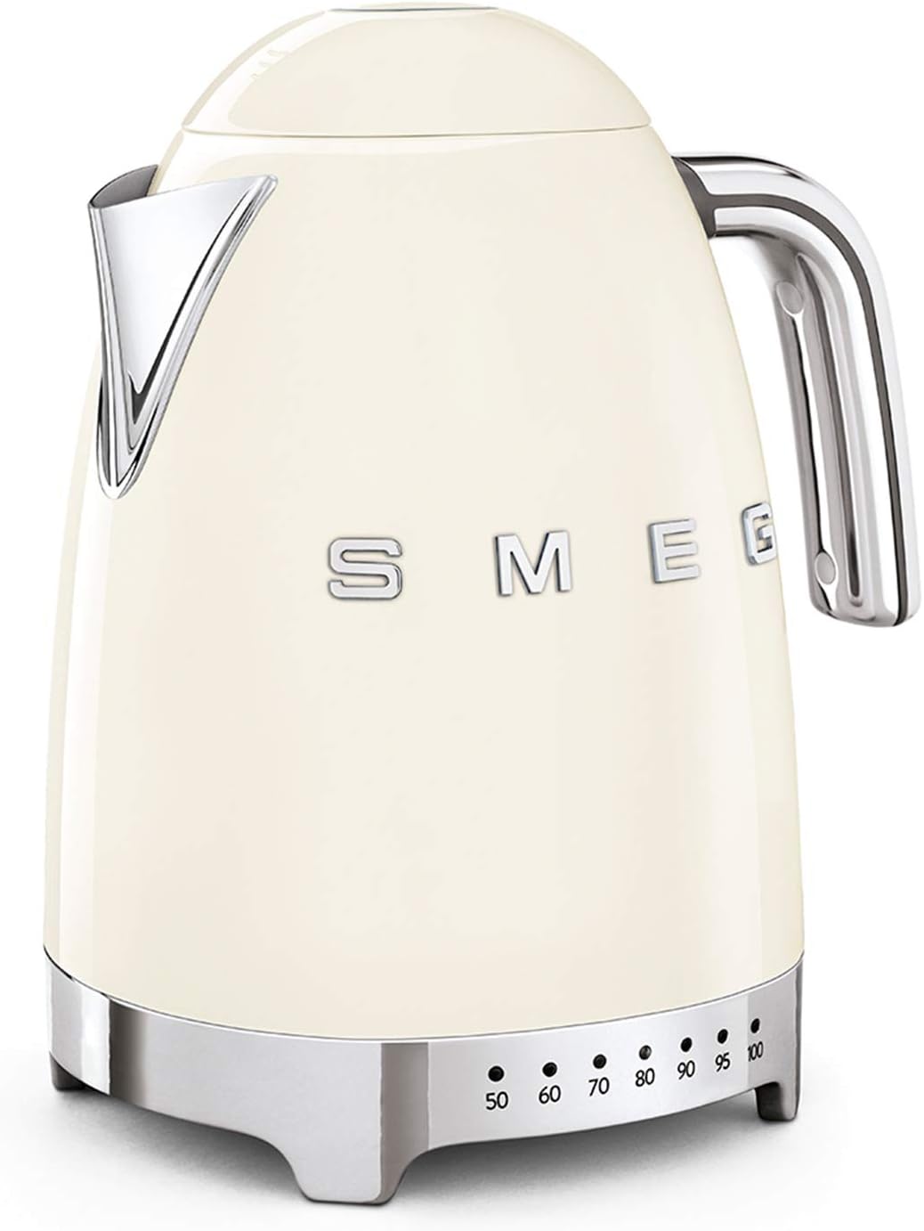 Smeg, Bouilloire à Température Variable KLF04CREU 1,7 L, Plusieurs Température, Filtre Anticalcaire Lavable, Arrêt Automatique de Sécurité, Indicateur de Niveau d'Eau, Enrouleur de Câble, 2400W, Crème(Crème)