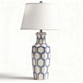Lampe à poser en céramique blanche et bleue avec abat-jour en tissu 30 x 30 x 60cm
