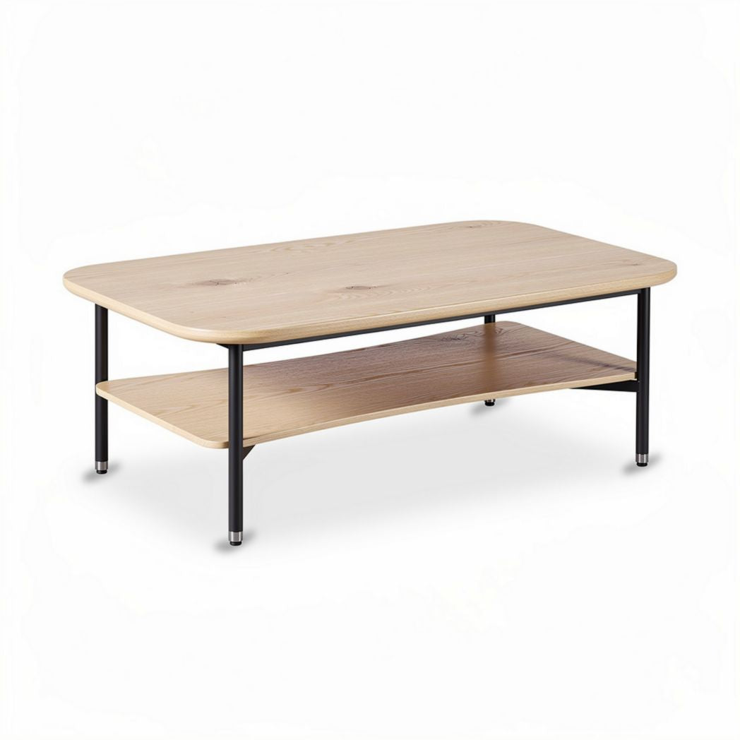 Table basse rectangulaire en bois naturel avec étagère noir 120 x 60 x 45cm