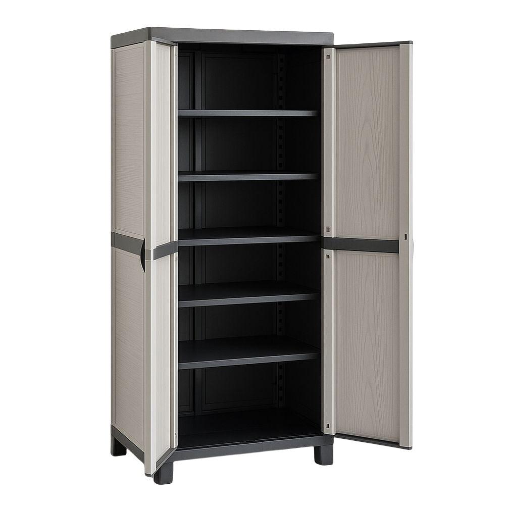 Armoire de rangement haute 5 étagères 65x45x180 cm Polypropylène Gris/Noir(Gris/Noir)