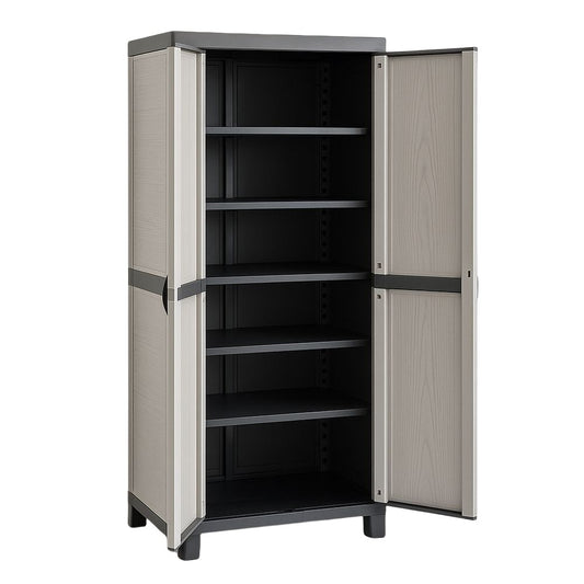 Armoire de rangement haute 5 étagères 65x45x180 cm Polypropylène Gris/Noir(Gris/Noir)