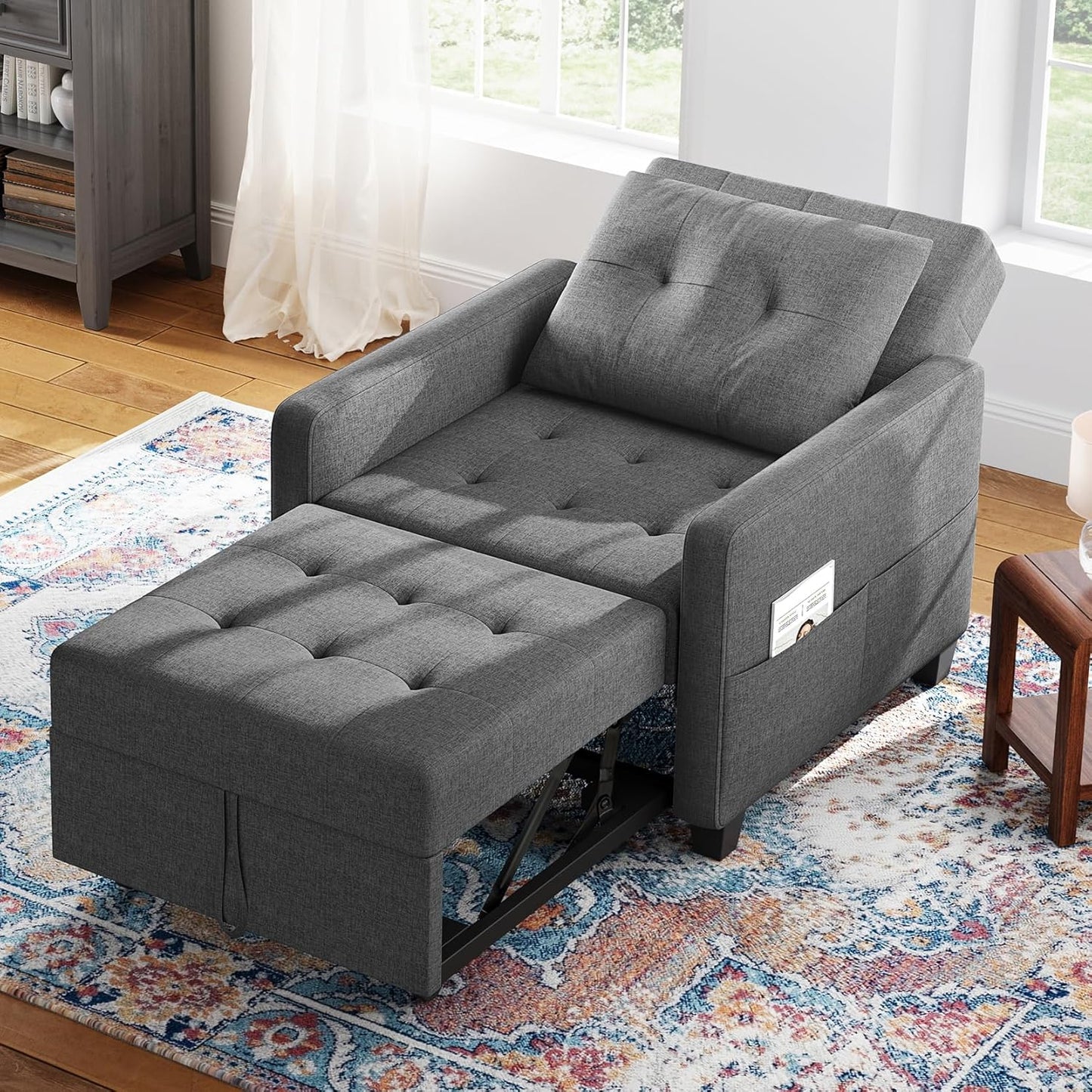 Canapé-lit Compact 3-en-1, canapé Pliant  ottomane avec Fonction lit, Fauteuil Convertible jusqu'à 200 kg, canapé-lit avec revêtement Effet Lin, Fauteuil pour Salon et Chambre d'amis, Gris foncé
