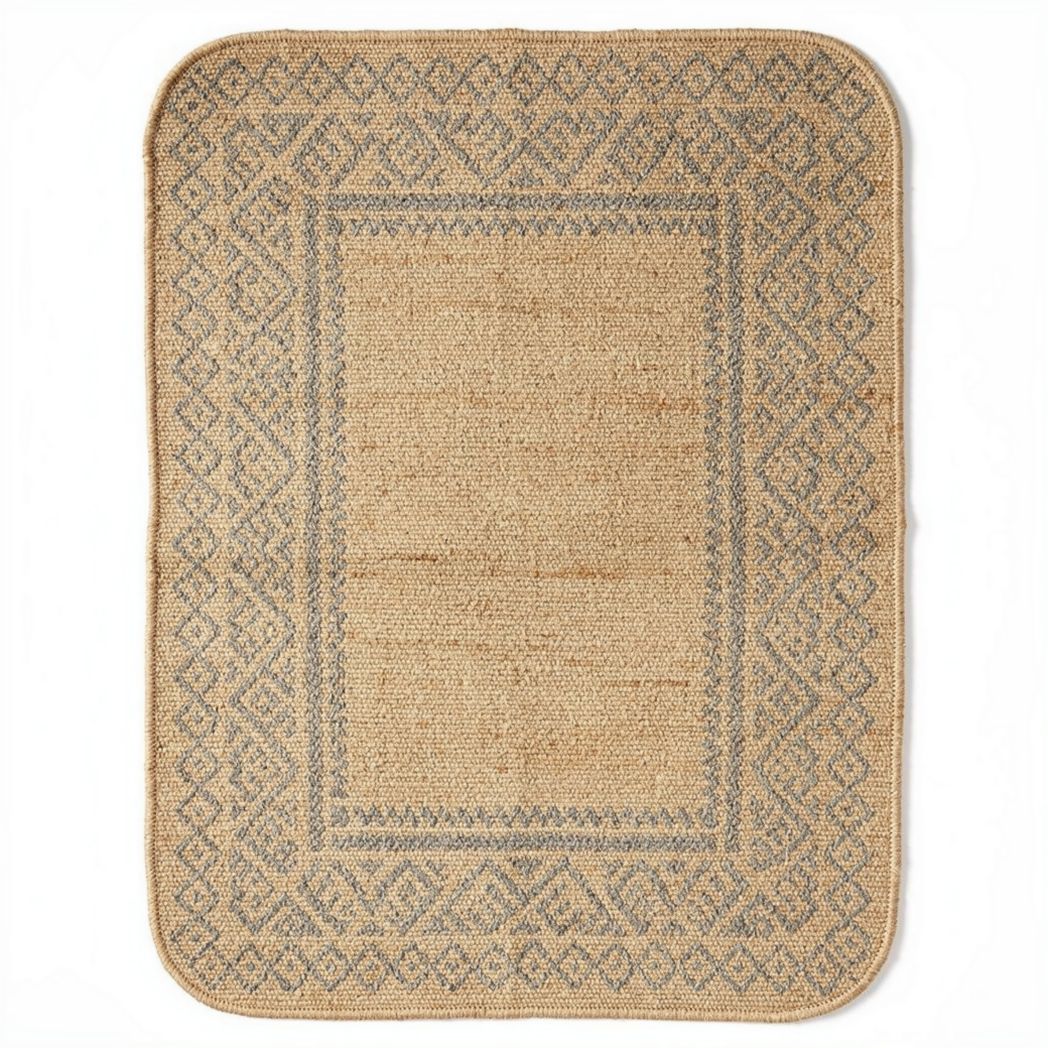 Tapis en jute beige avec motif géométrique dimensions 150 x 100 x 1cm