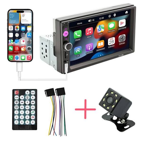 Swarey Autoradio Bluetooth Carplay avec Caméra de Recul 7 pouces écran tactile Mirror link Fm(Noir/Argent)