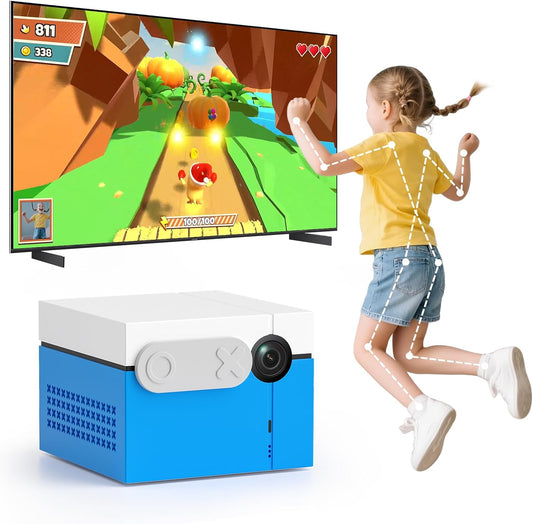 KINHANK MotionX - Console de Jeu à détection de Mouvement,Système de jeu vidéo physique interactif parent-enfant,sans Manette/mises à Jour Continues/sans abonnement,Jouet Cadeau pour Enfants dès 3 Ans(Bleu)