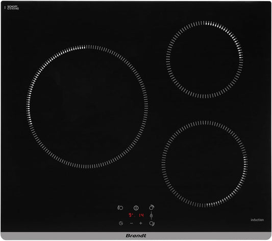 Brandt - BPI6362B - Plaque Induction - Table de Cuisson Encastrable - Noir - 3 Foyers - 5900W - Dimensions Encastrement : 56x49cm - Précision et Performances - Fabriqué en France