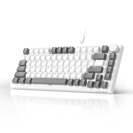 AJAZZ AK820 Mechanical Keyboard, 75% Hot Swappable Wired Volume Control Knob, PBT Keycaps, Five-Layer Sound Insulation Pad, 82-Key Gaming Keyboards,(Blanc/Gris)