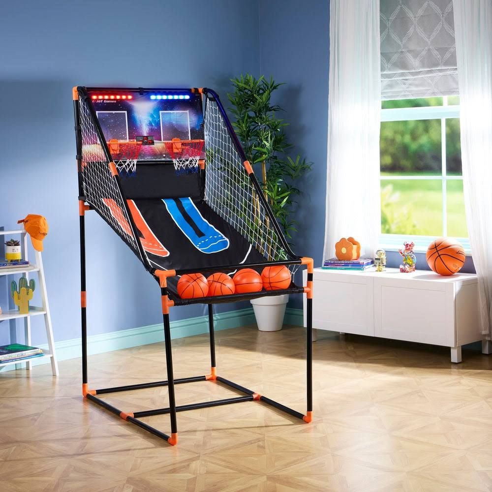 Arcade de Basket-Ball Double Shot avec Lumières LED(Noir/Orange/Bleu)