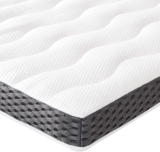Amazon Basics Surmatelas de Mousse à Mémoire de Forme confortable, Très Moelleux, 160 x 200 x 7 cm, Blanc(Blanc/Noir)