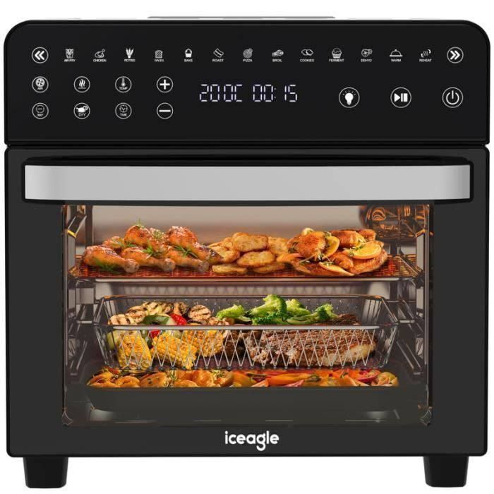 Iceagle Air Fryer 15L Double Résistance 2200 W Friteuse sans Huile avec Fenêtre(Noir/Argent)