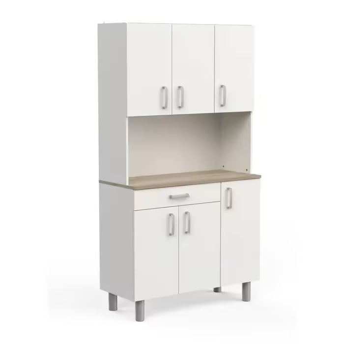 Buffet De Cuisine Coloris Chêne Kronberg Blanc Mat L. 100,8 X H. 185,50 X P. 42,30 Cm Buffet de cuisine