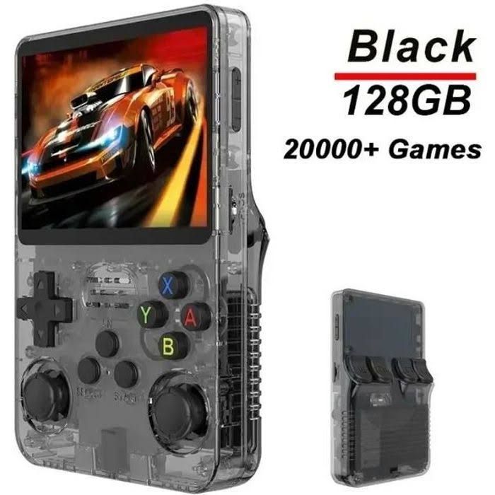 aihontai Noir 128g Console de jeux vidéo rétro R36s 20000 jeux classiques intégrés(Noir)