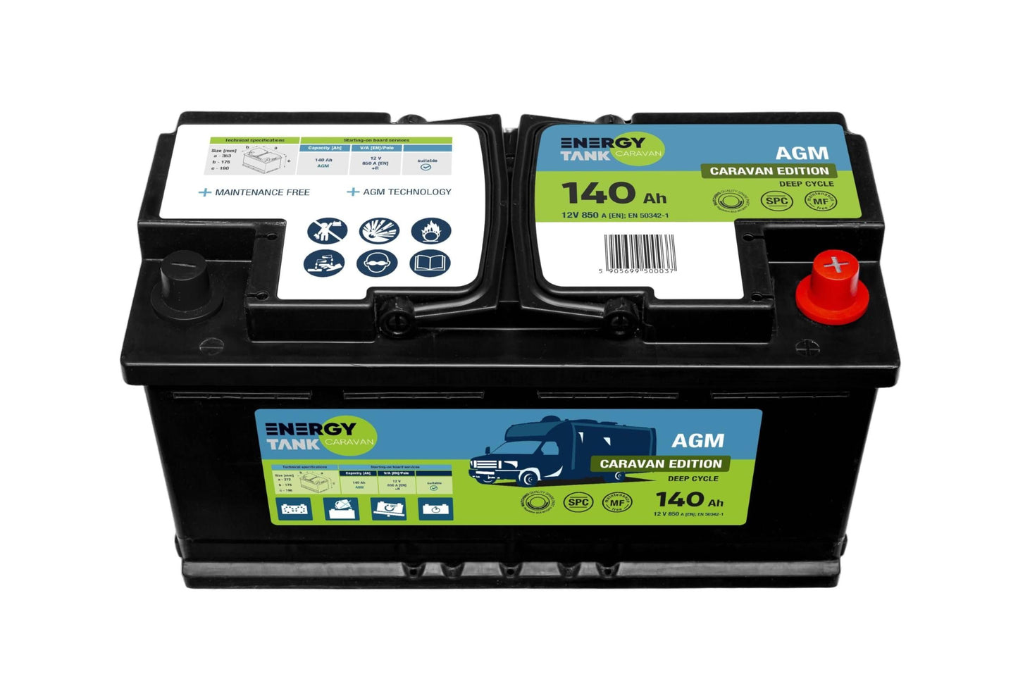 Batterie 12V AGM 140Ah Décharge Lente – Batterie Camping-Car, Bateau et Voiture – Sans Entretien, Protégée Contre les Vibrations et les Chocs(Noir/Bleu/Vert/Rouge)