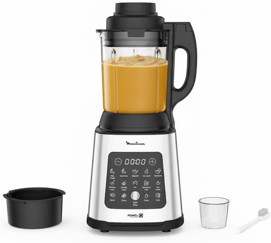 Moulinex Blender chauffant, 1400 W, 10 programmes automatiques, Lames amovibles, Fonction nettoyage en profondeur, Panier vapeur, Perfectmix Cook LM83SD10, Métal(Noir/Argent)